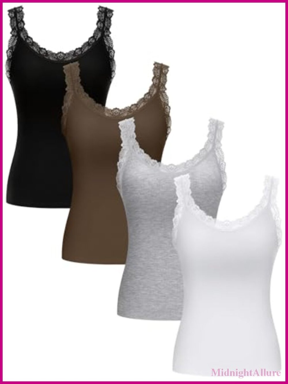 4 Pack Women's Lace Cami Tank Tops Ribbed Stretch Scoop Neck Sleeveless